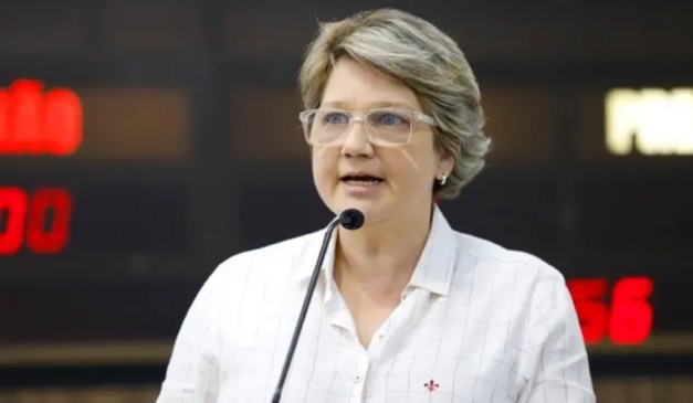 Cris Lauer na bancada na Câmara Municipal de Maringá