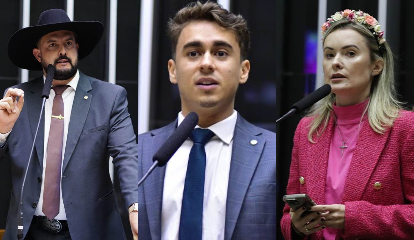 Montagem com as fotos de Zé Trovão, Nikolas Ferreira e Julia Zanata