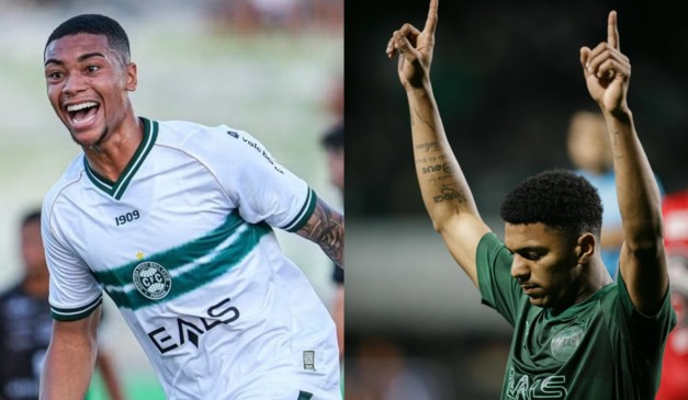Eberth e Brandão com a camisa do Coxa. (Fotos: Gabriel Thá/Coritiba e Reprodução/Instagram)