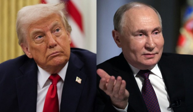montagem com fotos de Trump e Putin