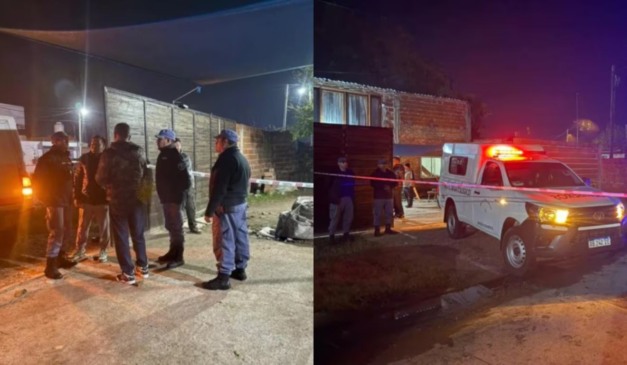 Equipe de buscas em frente à casa.