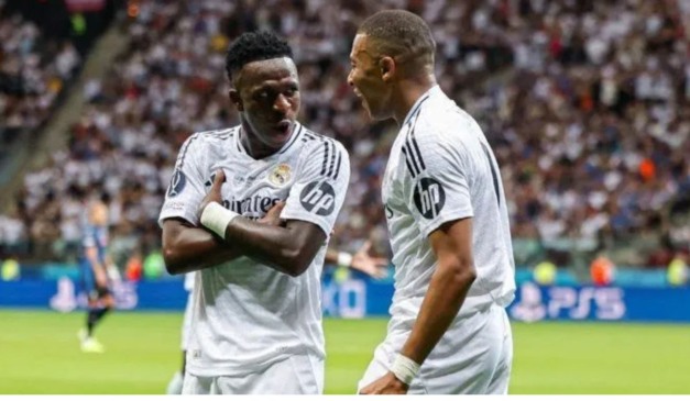 Vini Jr e Mbappé marcaram na última vitória do time Merengue (Foto: Divulgação/Real Madrid)