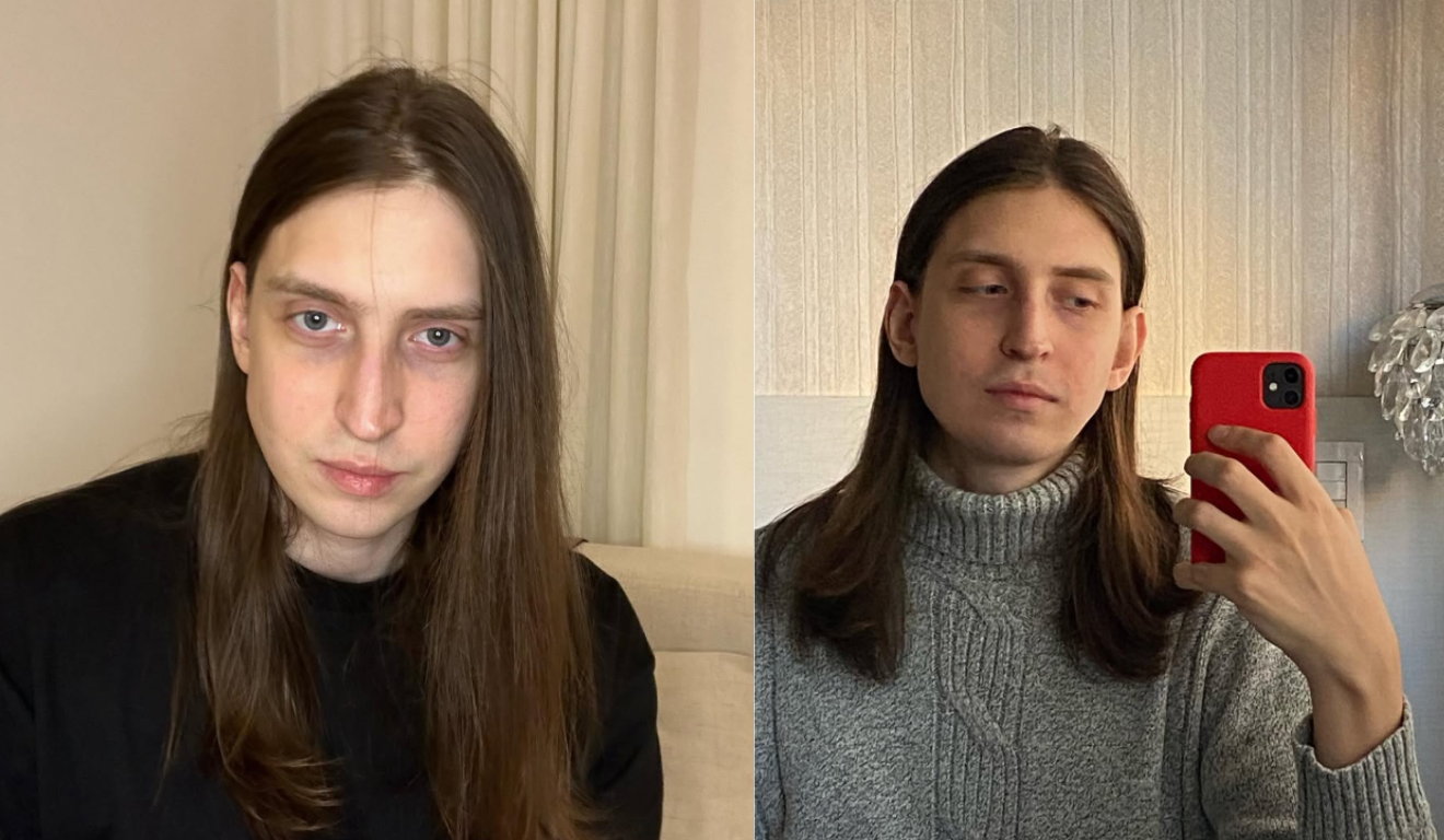 Vemos duas imagens do Felca, cujo vídeo viralizou e levou a criação do pedido da CPI da Sexualização de Crianças. À esquerda, Felca, homem branco, de cabelo castanho liso e longo, aparece olhando para a câmera com uma camiseta preta. À direita, Felca está com uma blusa cinza na frente do espelho, segurando um celular vermelho.