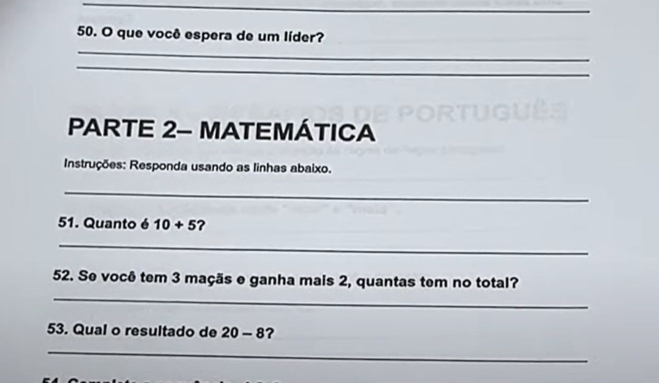 parte da prova aplicada às vítimas do golpe da falsa vaga de emprego