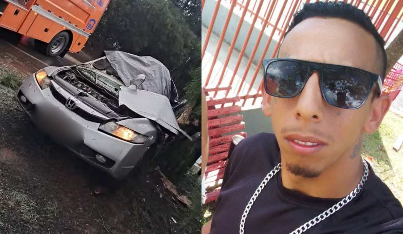 Montagem com a foto do Honda Civic batido e Jackson Souza, uma das vítimas