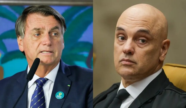 Montagem com fotos de Jair Bolsonaro e ALexandre de Moraes