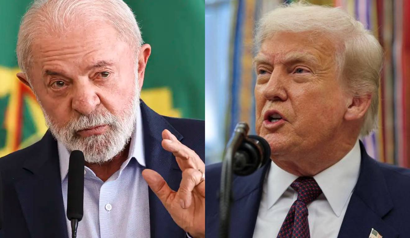 Montagem com fotos de Lula e Trump