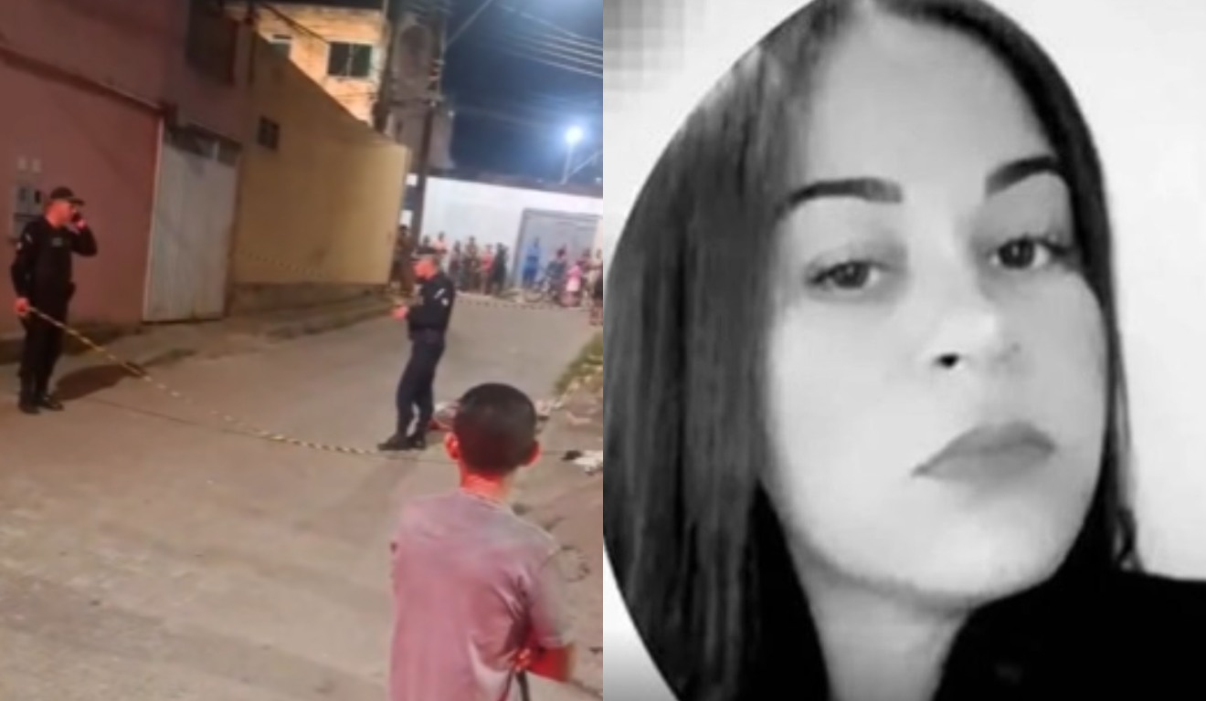 Colagem do local do crime e Camila.