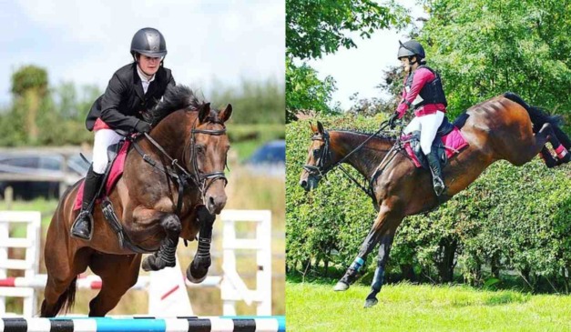 Sarah saltando com cavalo.