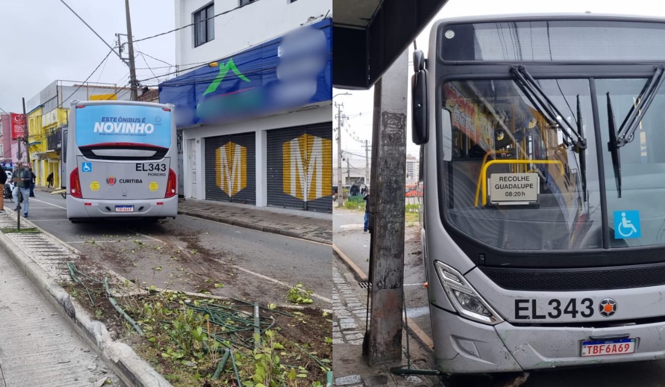 ônibus que bateu em poste após motorista sofrer mal súbito