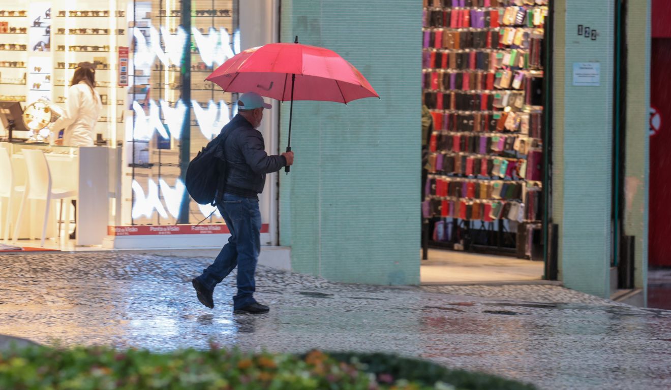 homem andando na chuva para ilustrar a previsão do tempo em curitiba