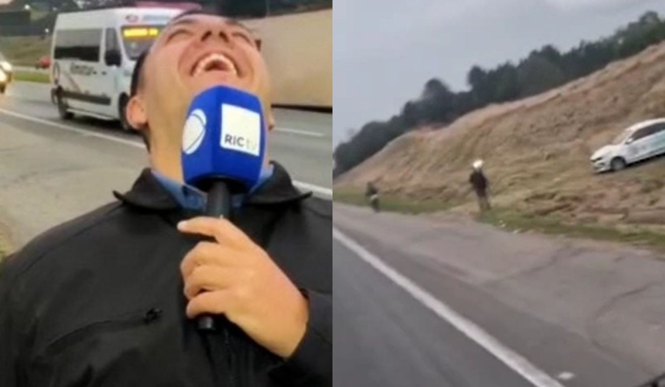 repórter levando buzinada de caminhão