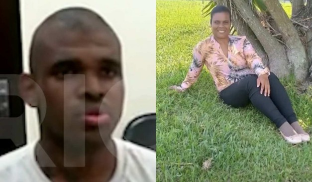 Filho que matou e enterrou a própria mãe durante audiência e imagem da mãe ao lado