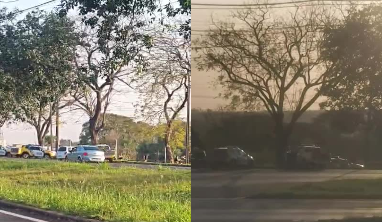 Três assaltantes em série morreram em confronto com a PM na tarde desta sexta-feira (22) em Foz do Iguaçu. Na imagem, vemos viaturas da Polícia Militar no local do confronto.