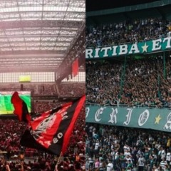 Torcidas de Athletico e Coritiba. (Fotos:  Luis Miguel Ferreira/Athletico e Divulgação/Coritiba)