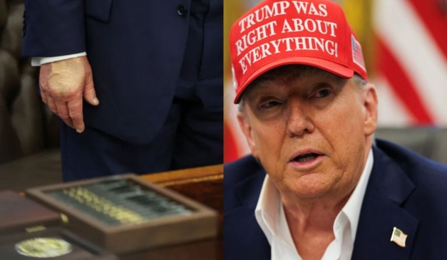 trump com maquiagem na mão