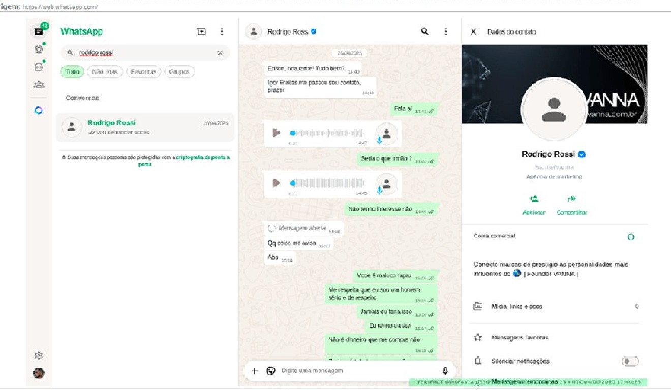 Contato de Rodrigo Rossi com o jogador do Londrina