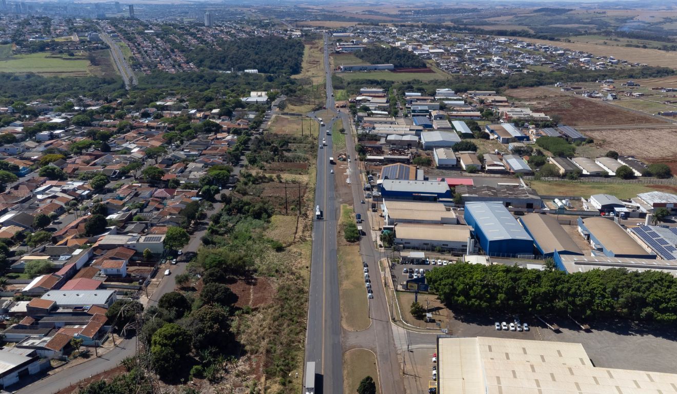Vista aérea do Contorno Sul de Maringá, que será duplicado