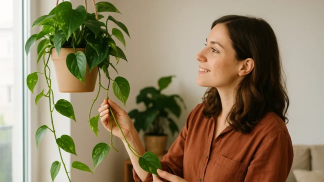 Sua jiboia em vasos pendentes está enfraquecendo por 5 erros de poda que estão sendo cometidos sem perceber