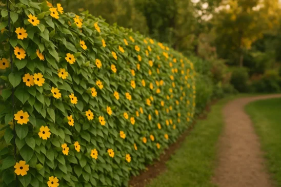 Susana-de-olhos-negros está virando cerca viva perfeita com essas 5 dicas práticas aplicadas diretamente no jardim