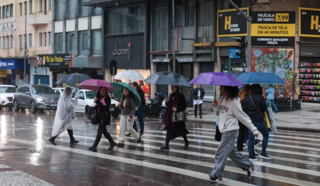 pessoas andando na chuva para ilustrar o alerta amarelo