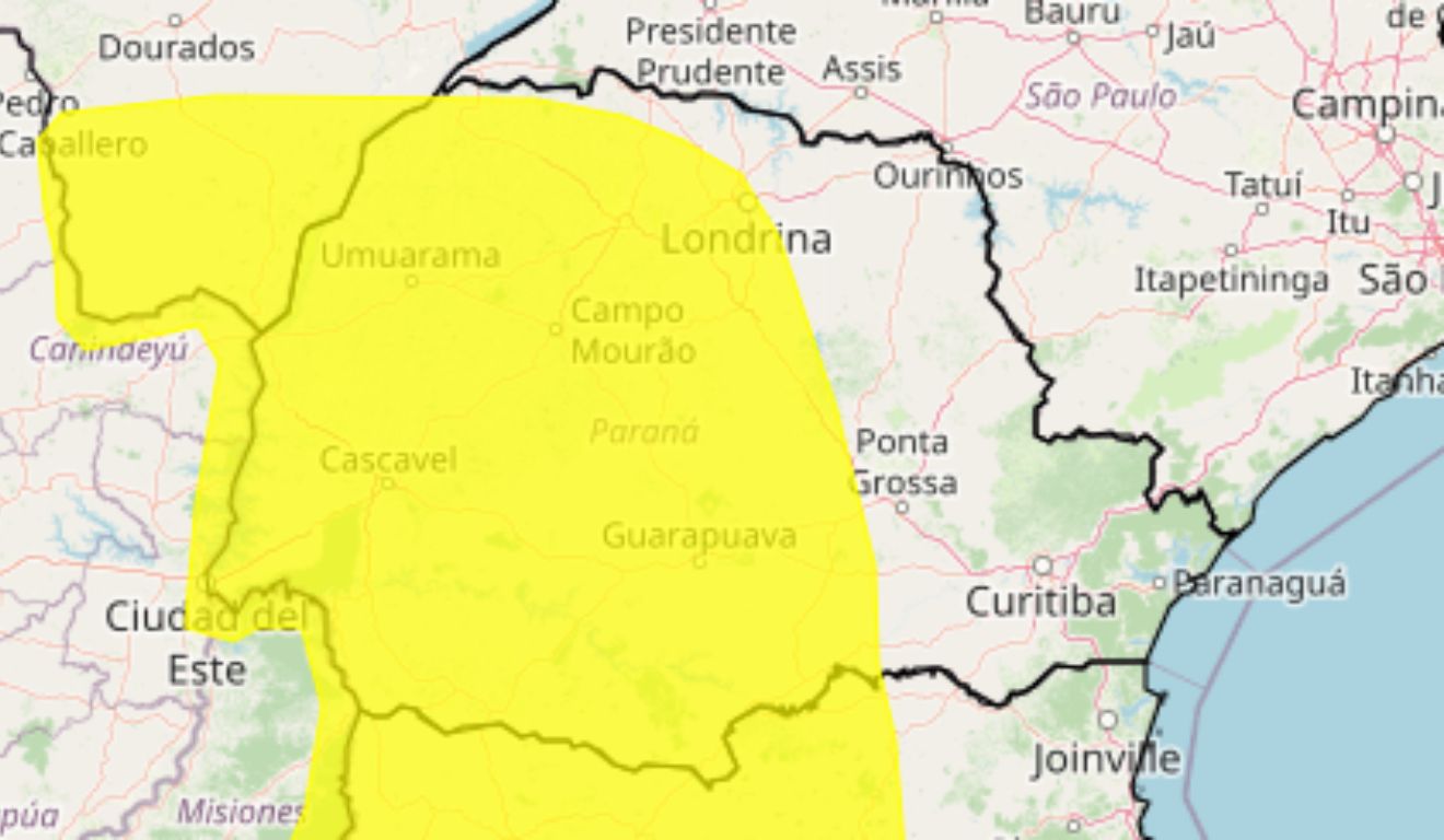 regiões do paraná em alerta amarelo para tempestades
