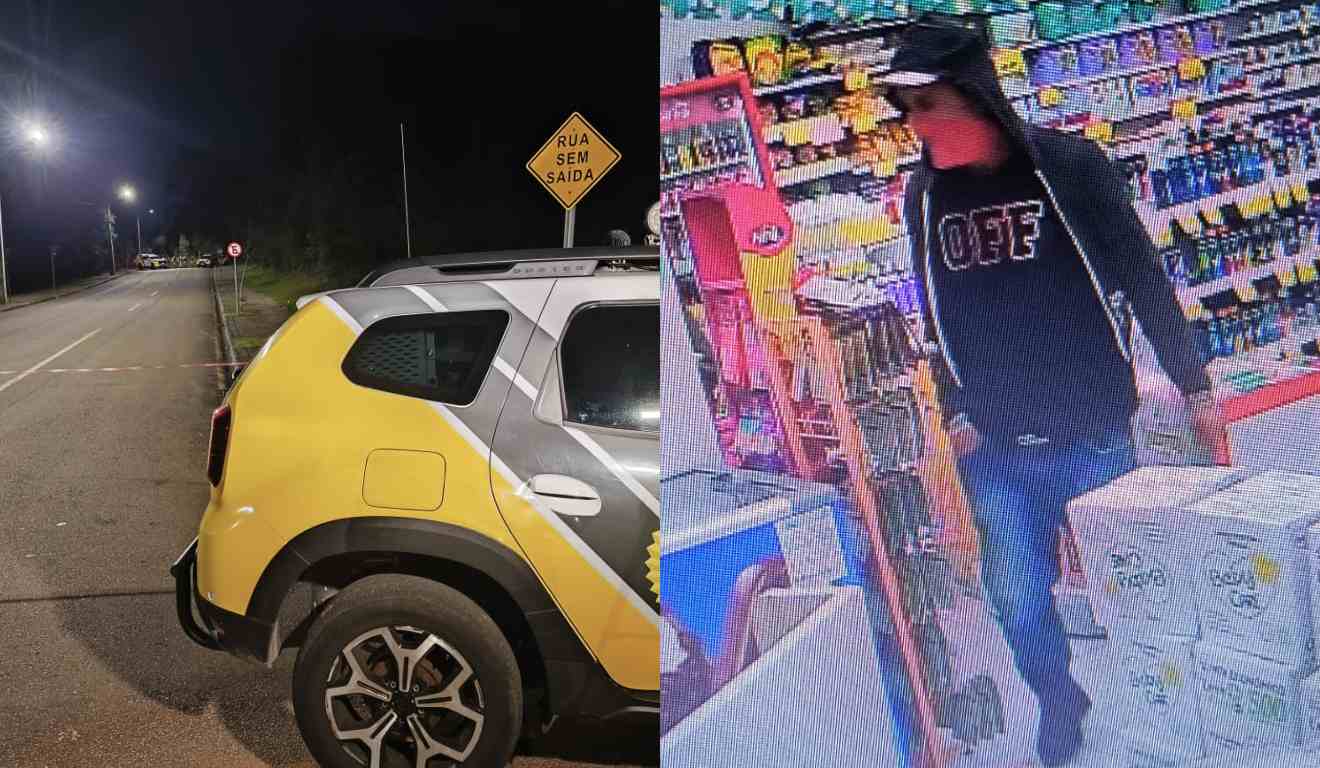 Montagem com duas fotos do crime no bairro pinheirinho, em Curitiba