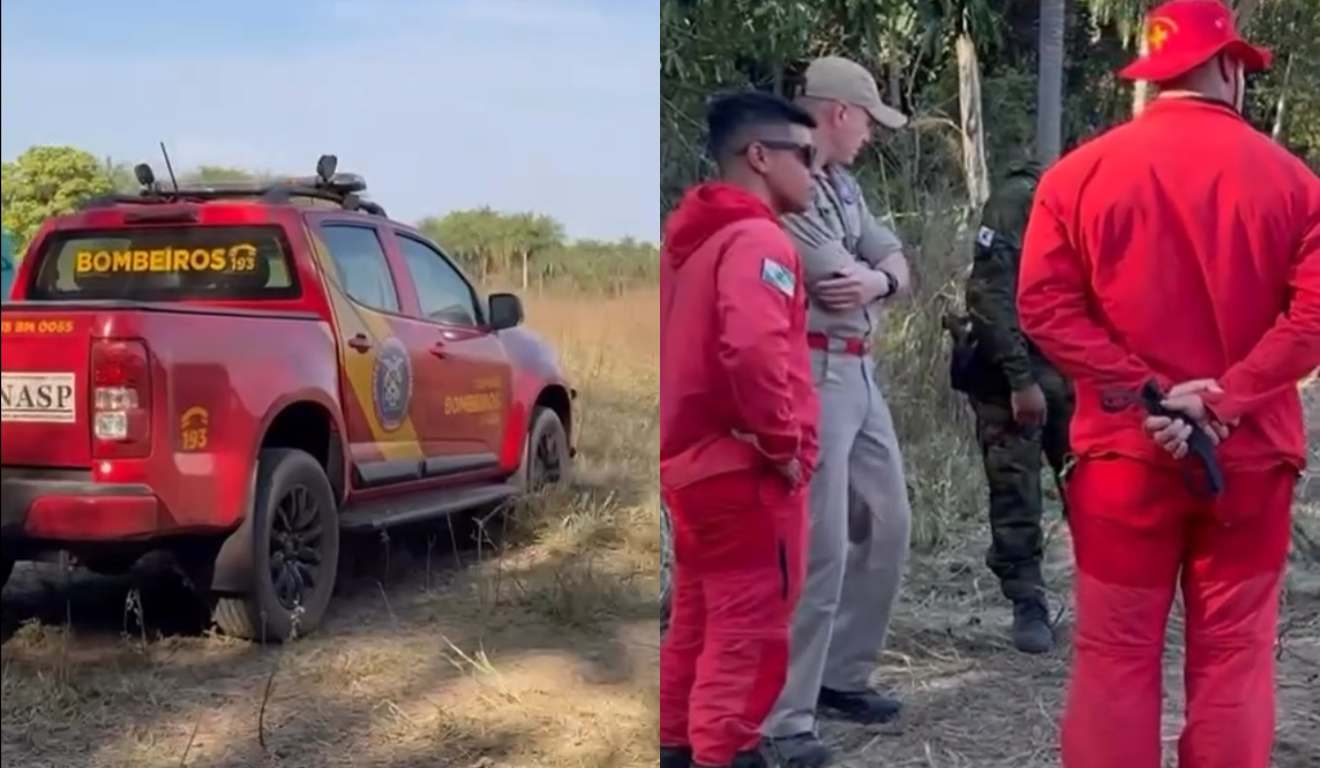 Montagem com fotos das buscas deste domingo em Icaraima
