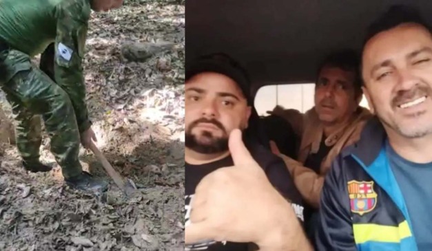 Montagem com foto dos desaparecidos e do local onde o carro foi encontrado
