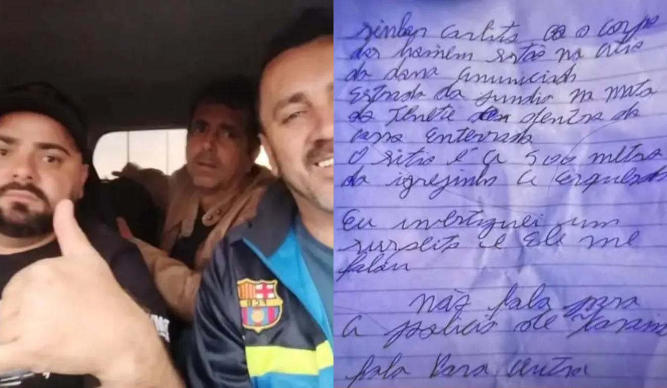 Montagem com fotos dos desaparecidos de Icaraíma e da carta