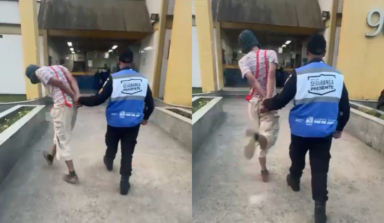 Homem vestido de Chaves sendo preso