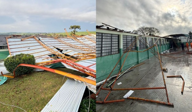 escola que ficou destruída após chuva forte em Ponta Grossa