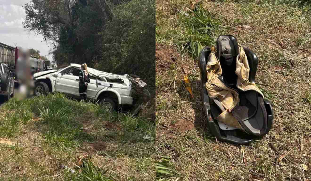 Montagem com duas fotos de acidente que matou criança de 2 anos que seguia para velório de idoso