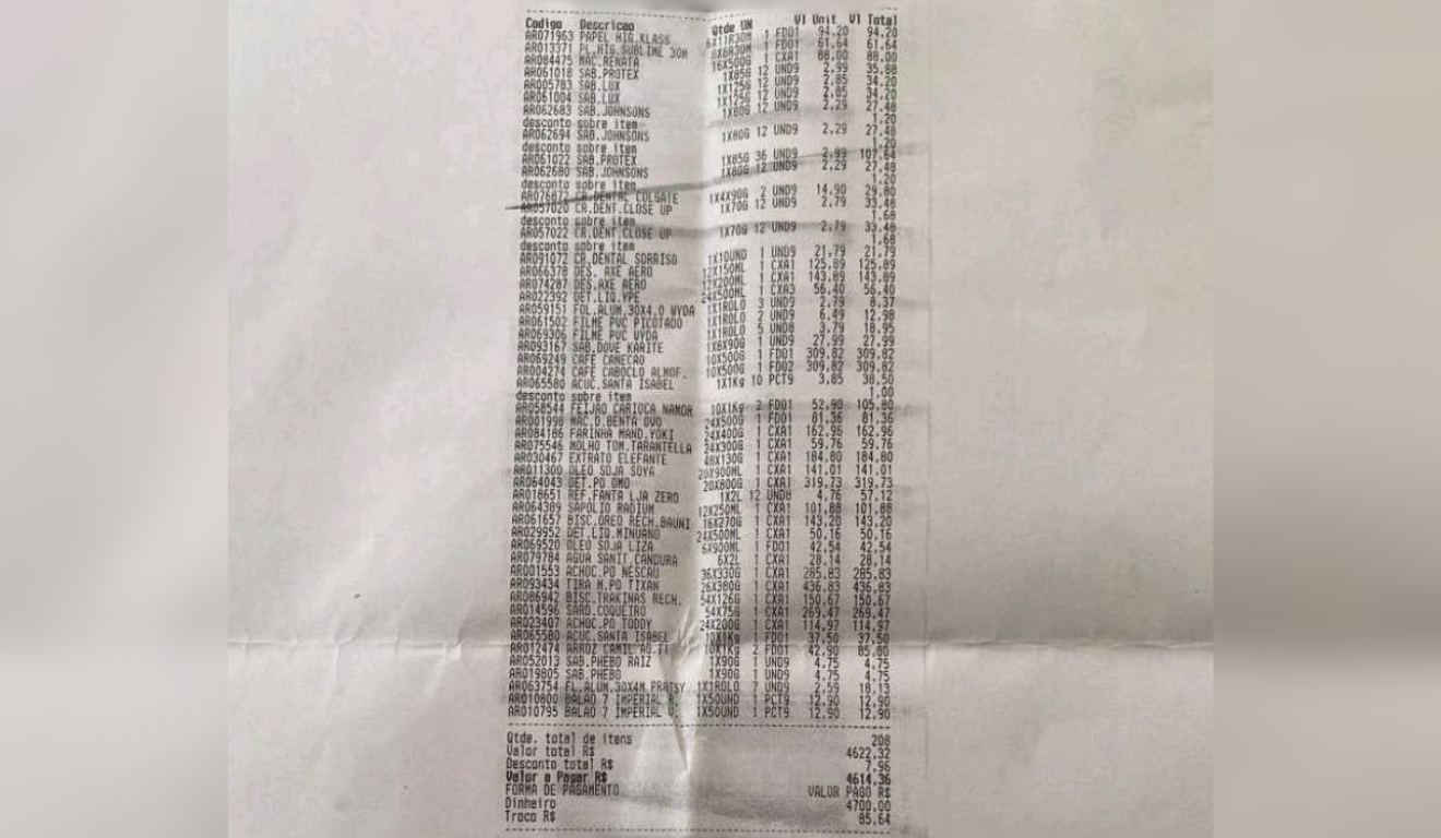 Imagem da nota fiscal do mercado.