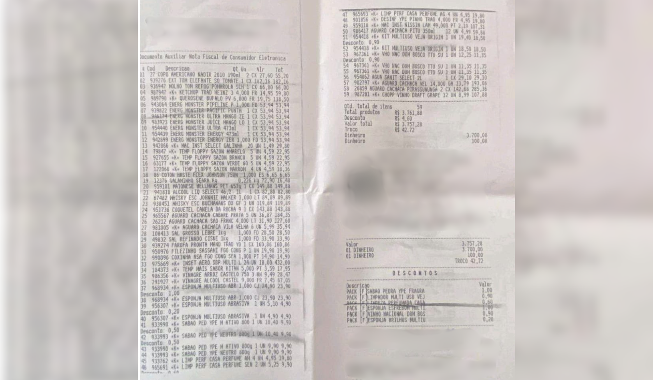 Imagem da nota fiscal do mercado.