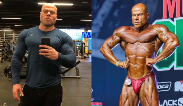 Montagem com duas fotos do fisiculturista Valter Aita