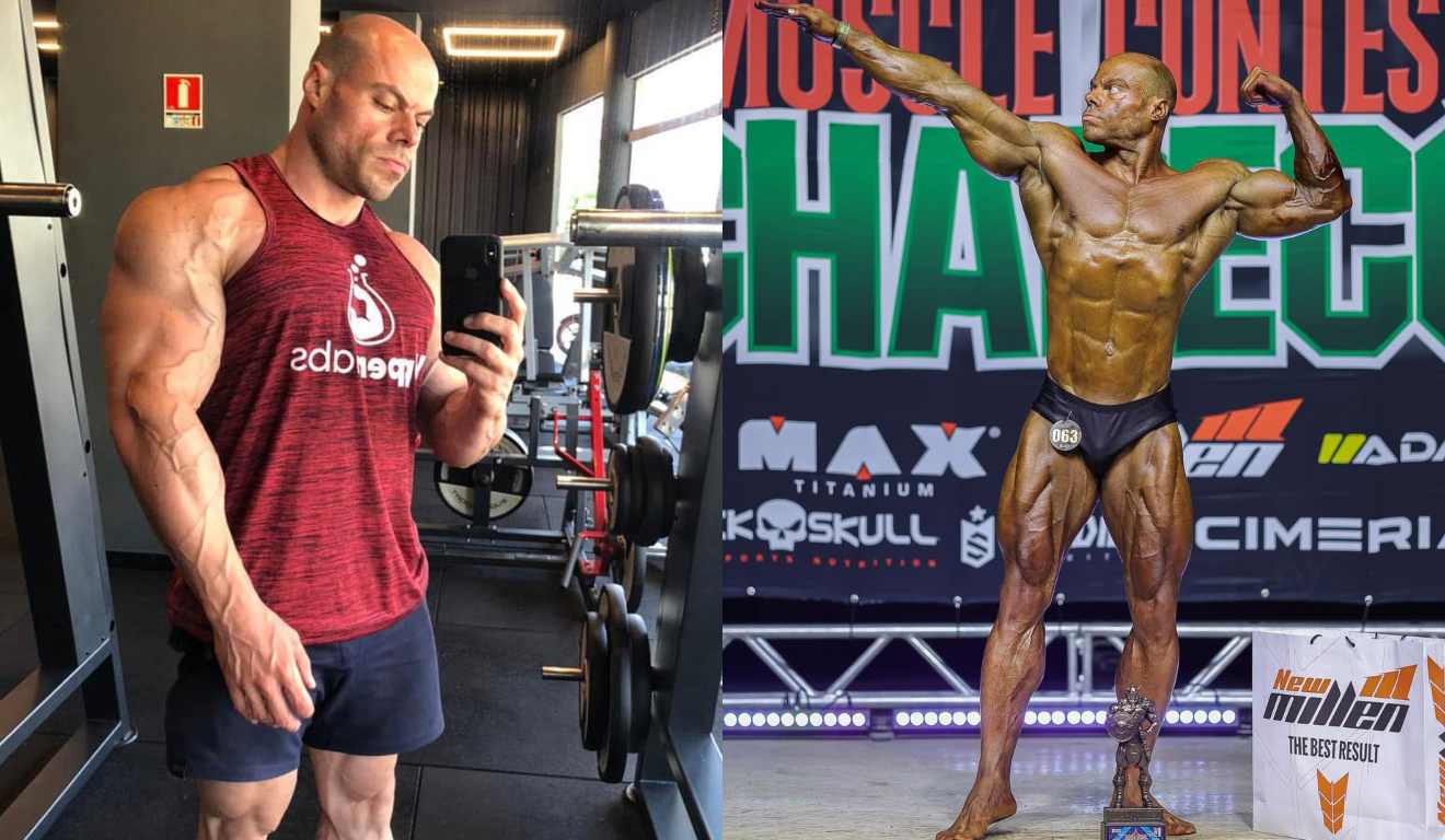 Montagem com duas fotos do fisiculturista Valter Aita