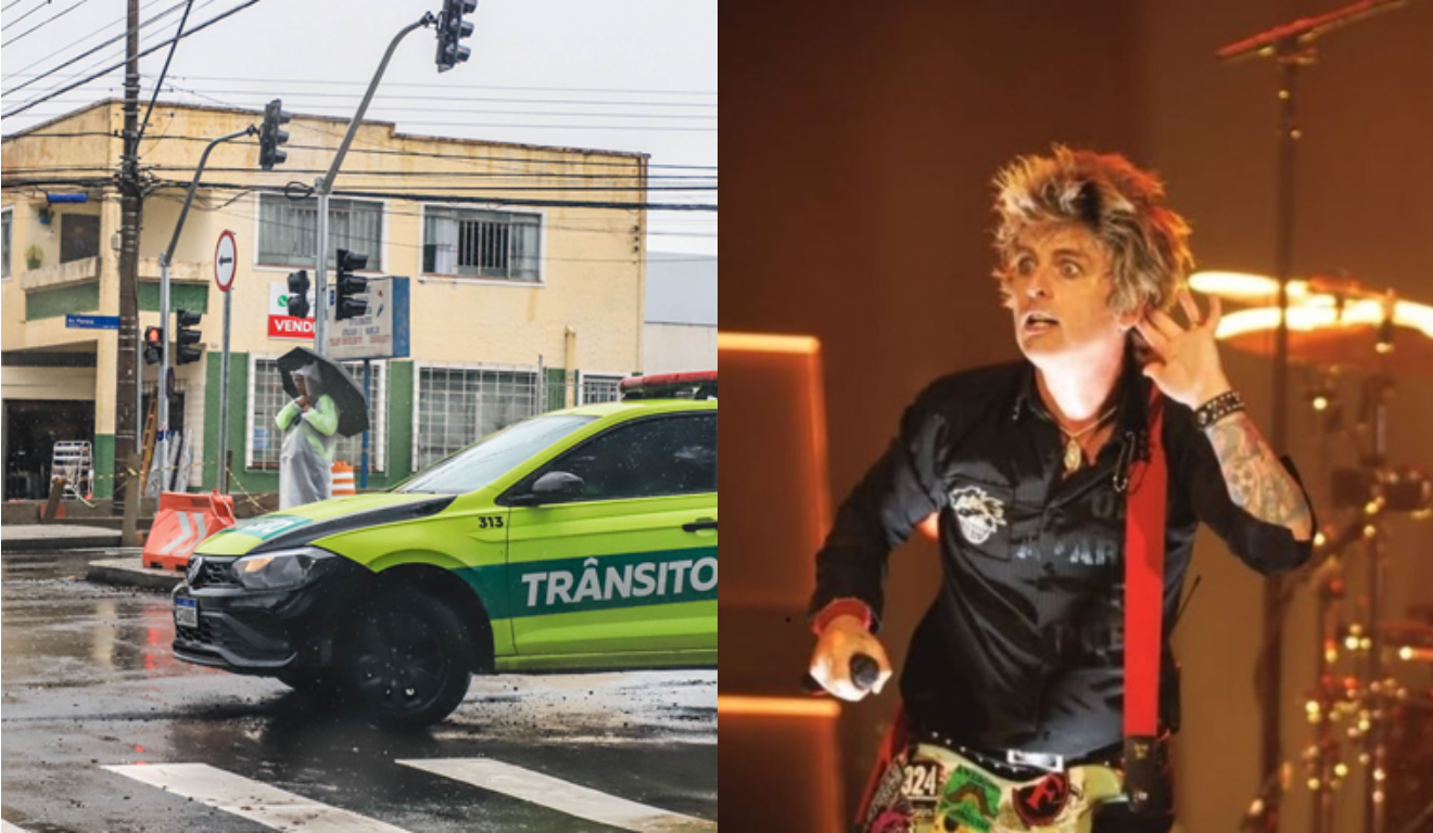 Imagem do bloqueio em ruas de Curitiba e do Green Day.