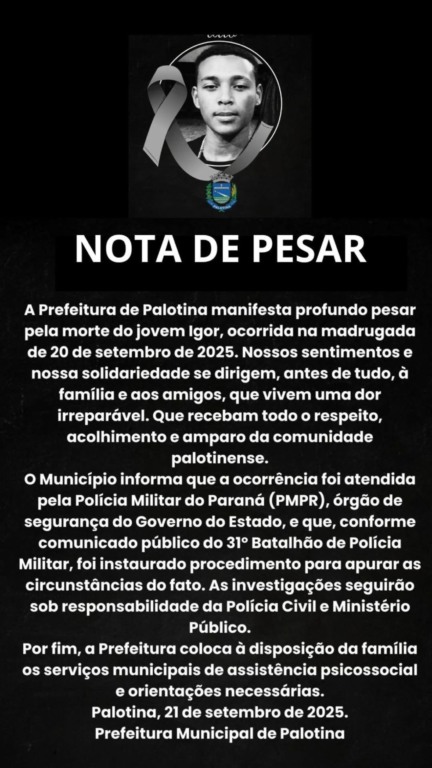 Prefeitura de Palotina presta condolências à família 