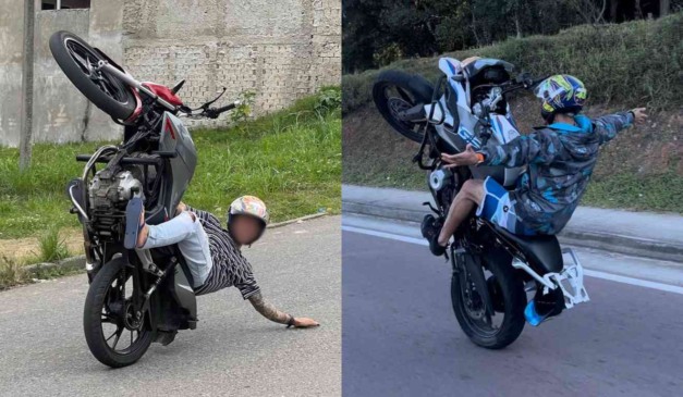 Influencer empinando moto