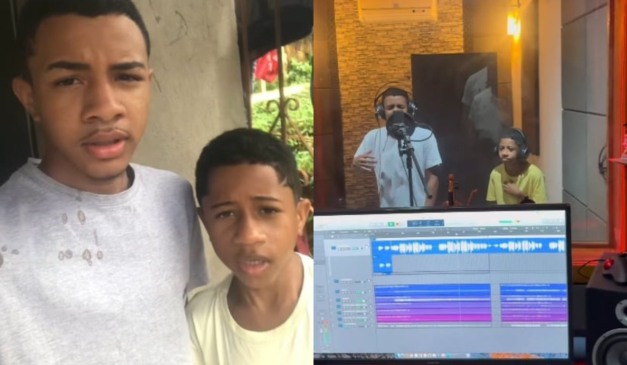 Montagem com fotos dos irmãos do Arrocha