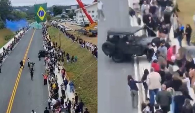 Acidente foi registrado durante desfile com carro de colecionador (Foto: Reprodução/ ND+)