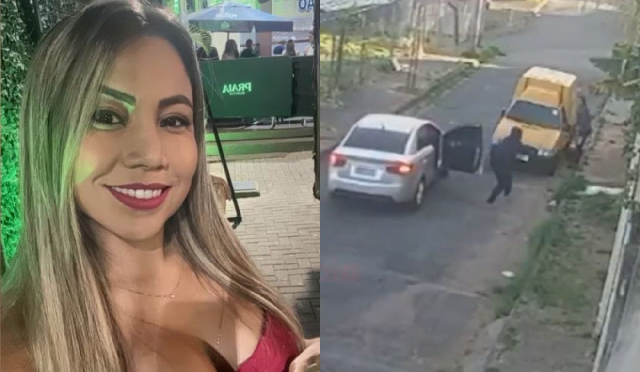 Montagem com foto de Kamila Rodrigues e o momento do crime