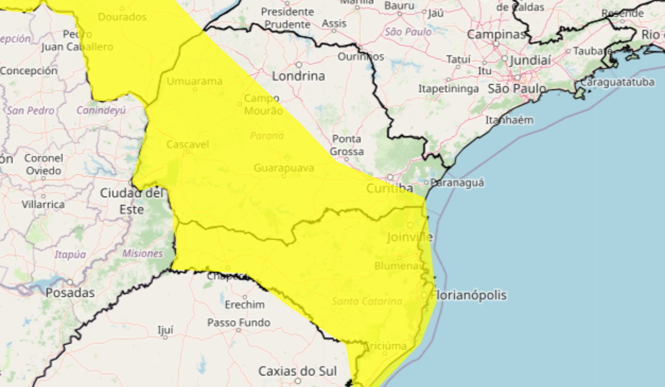 Veja quais regiões estão em alerta amarelo de tempestades no Paraná