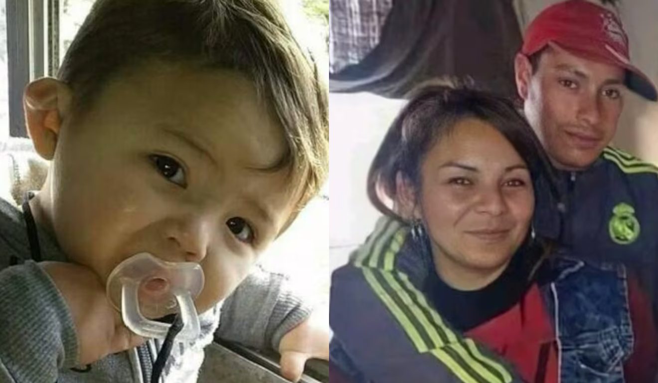 Colagem bebê e pais.