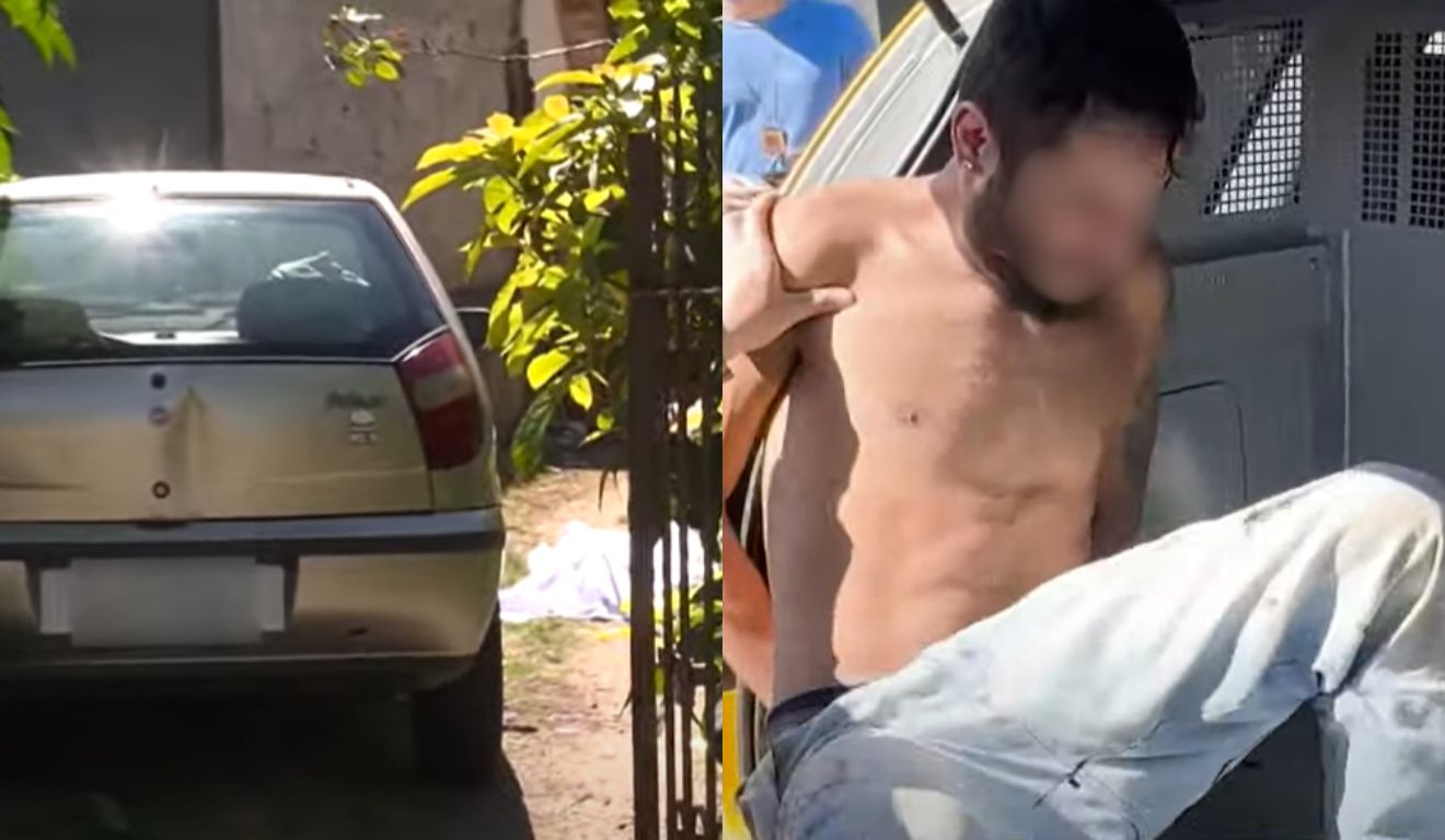 momento em que o suspeito de matar a mulher a pauladas é preso