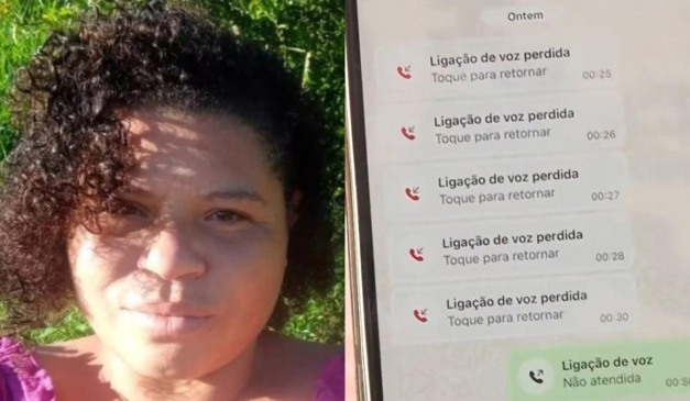 Montagem com foto de Simone de Oliveira Von Dentz e print da conversa no whatsapp