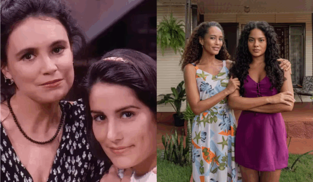 Imagem das versões originais e do remake das personagens Raquel e Maria de Fátima.
