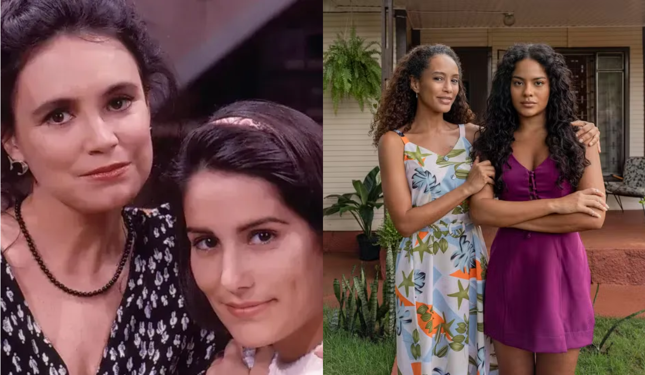 Imagem das versões originais e do remake das personagens Raquel e Maria de Fátima.