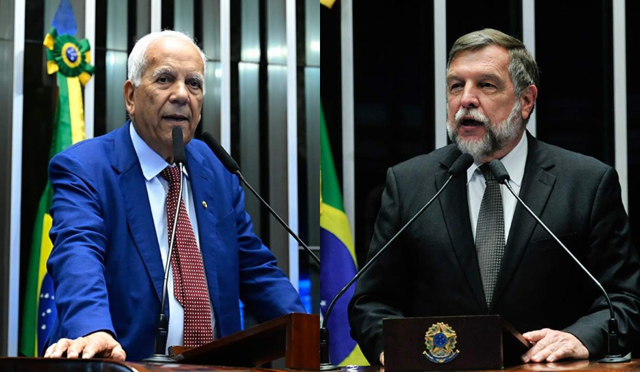 Montagem com fotos dos senadores Oriovisto e Flavio Arns